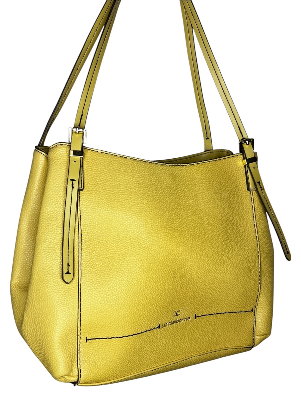 Liz Claiborne Lemon Yellow Pebbled Leather Shoulder Tote